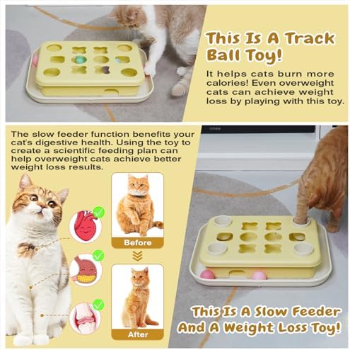 KADTC 3-in-1 Cat Puzzle Toy, Peek-and-Play Box, Track Balls for Indoor Cats | Large Size, stable board, no loose parts for safer play, longer mental stimulation, active energy burn, and slower feeding.