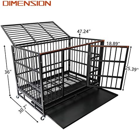 Otaid Heavy Duty Dog Crate with 4 Wheels, Dog Crates for Large Dogs, Double Door Strong Metal Dog Kennel with Removable Tray. Easily Removable Dog Cage for Travel, Indoor&Outdoor (Black, 48 Inch)