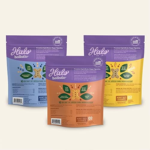 Halo Holistic Plant-Based Dog Treats, Variety Pack, 8 oz Bag, 3-Pack