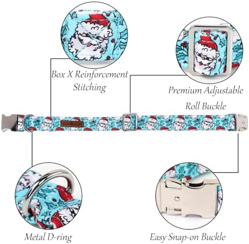 Lionet Paws Christmas Dog Bowtie Collar - Cute Cotton Adjustable Blue Dog Collar with Bowtie for Small Medium Large Dog Girl Boy Gift, S, Neck 10-16in