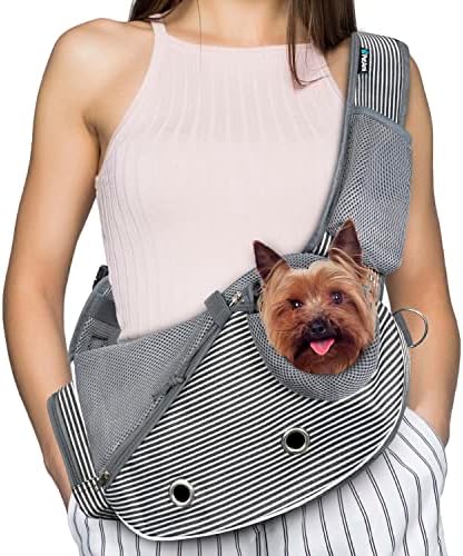 PetAmi Small Dog Sling Carrier, Hands-Free Purse, 10 lb, Stripe