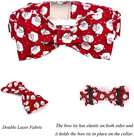 Lionet Paws Christmas Dog Collar with Bowtie, Dog Bowtie Collar with Metal Buckle for Dogs and Cats, Adjustable Comfortable Dog Collar Girl Boy Gift Santa Claus, S, Neck 10-16 in