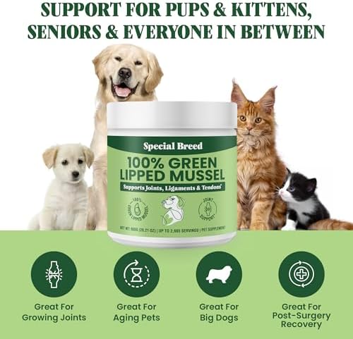 Green Lipped Mussel Powder for Dogs & Cats - 100% New Zealand Green Lipped Mussels - Natural Hip & Joint Supplement for Joints, Tendons, Ligaments, Muscles - 800 Grams - Up to 2,665 Servings