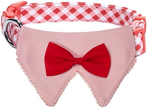 Blueberry Pet Modern Pink Plaid Adjustable Dog Bandana Collar with Bow Tie, Medium, Neck 14.5"-20"