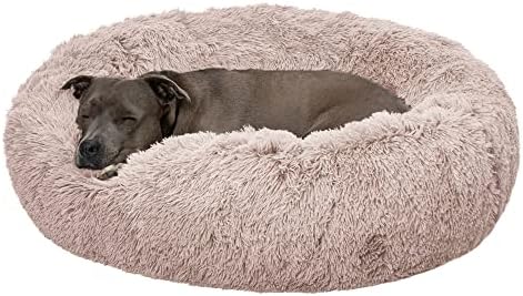 Furhaven Calming Donut Dog Bed, 36", Large, Taupe