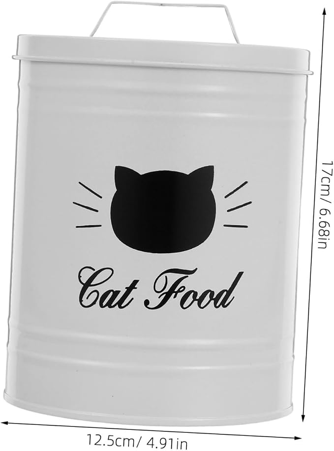 Airtight Dog Food Container Iron Metal Canister for Pet Treats Sealed Cat Food Bucket, Iron, White