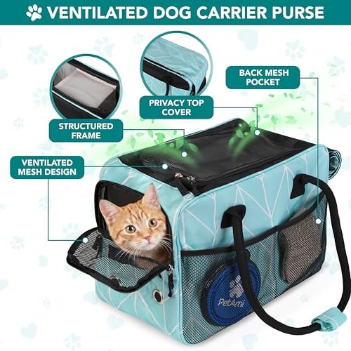 PetAmi Small Dog Purse Carrier with Pockets, Airline Approved, Chevron Teal