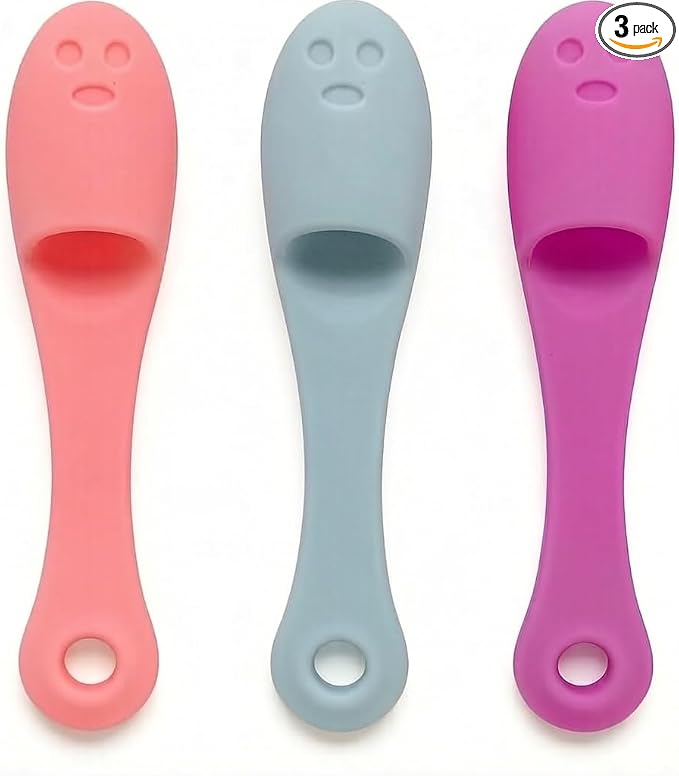 3-Pack Silicone Finger Toothbrush, with Soft Mane and Smiling Face Design, Easy to Grip Finger Toothbrush for Small Dogs and Cats (Pink, Blue, Purple)