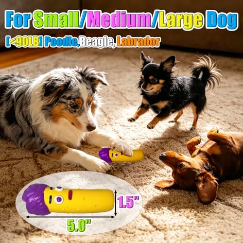 Smile Face Cucumber Latex Dog Squeaky Toys, 3-Pack, 5x1.5x1.5'' | Easy to Pick Up, for Small and Medium Breeds, Soft Latex Rubber, Loud Squeak, Floats on Water, Indoor Outdoor Fetch Playing