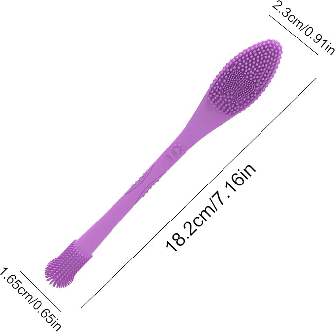 2 Piece Dog Toothbrush with Dual Head,Silicone Long Handle Toothbrush for Dogs Cats,Puppy Pet Tooth Brush (Purple)