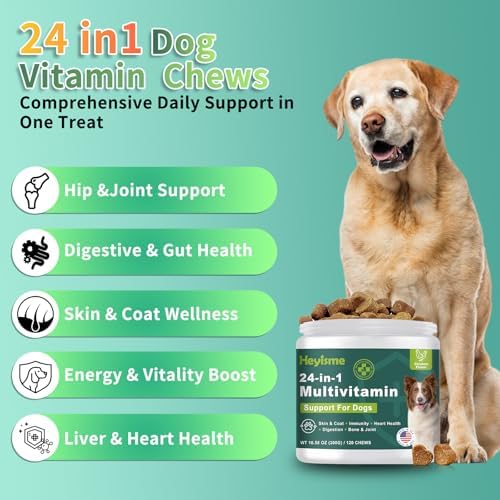 Dog Multivitamin, Glucosamine Chondroitin for Dogs, Dog Vitamins and Supplements, Probiotics, Krill Oil for Hip & Joints, Skin, Coat, Immune Health, Heart, Digestion (120 Chews, Chicken)