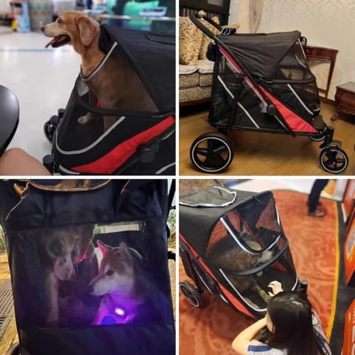 Large Dog Stroller - Black-Red, up to 88lbs, 4-Wheel All-Terrain