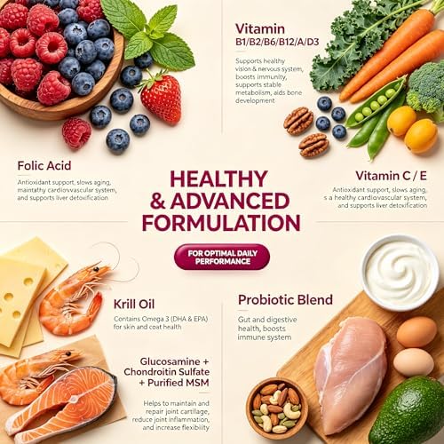 Dog Multivitamin Chewable Tablets (200 Count) – 24 in 1 Chicken Flavor Daily Dog Supplements & Vitamins with Glucosamine, Pumpkin, Krill Oil, Chondroitin, Probiotics & Omega-3 for Dogs of All Ages