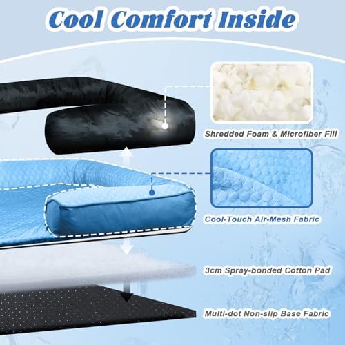 GGIB Cooling Dog Bed Mat with Bolster Pillow Washable Dog Couch Cover Breathable Summer Pet Couch Bed Protector Indoor(Large, Cooling Blue)