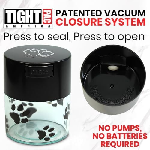 Pawvac 3 Ounce Vacuum Sealed Pet Food Storage Container; Black Cap & Clear Body/Black Paws