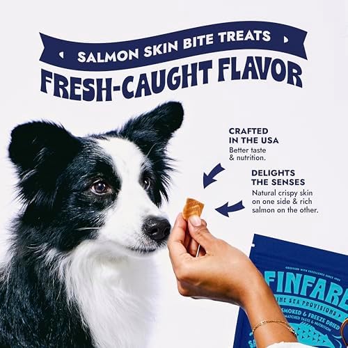 Finfare Freeze Dried Salmon Skin Treats for Dogs, 2oz Bites