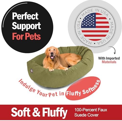 Majestic Pet Suede Calming Dog Bed, 40 Inch Large, Washable, Sage