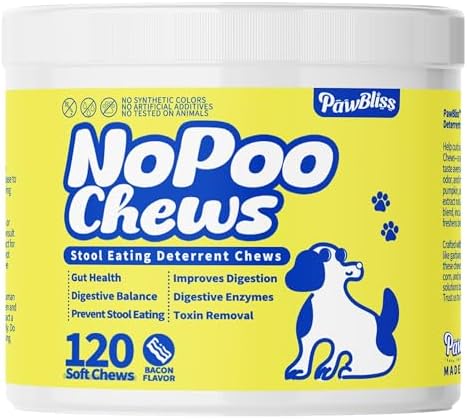 No Poo Chews for Dogs – Stop Stool Eating with Coprophagia Deterrent – Probiotic & Enzyme Soft Chews – Digestive & Breath Support – 120 Bacon-Flavored Chews