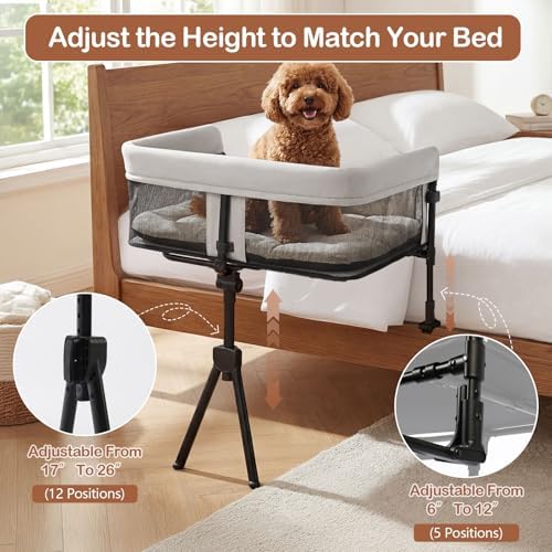 Bedside Dog Bed with Adjustable Height, for Small Dogs & Cats