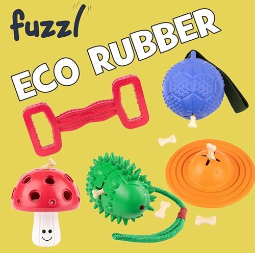 Fuzzl Eco Rubber Chuck & Treat Soccer Ball - Blue - Long Lasting Dog Chew Toys for Aggressive Chewers Strong Dog Toy for Dogs Durable Puppy Toys