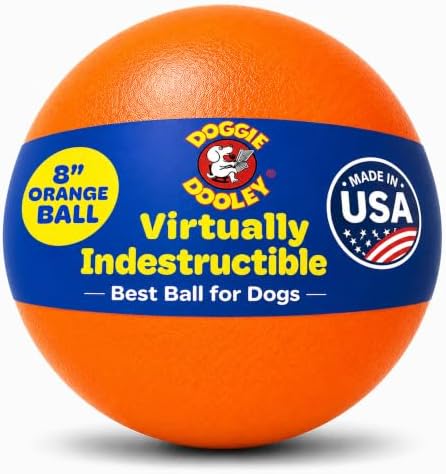 Doggie Dooley Virtually Indestructible Dog Ball - 8 Inch Hard Plastic Interactive Dog Toy for Large Breeds Over 35+ lbs - Built for Herding & Push Play - Floats in Water, Made in USA - Orange