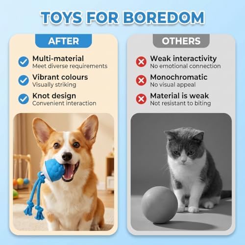 Interactive Dog Toys for Boredom-Automatic Rolling Ball with Ropes,Touch Activated Bouncing Jumping Dog Ball for Large/Medium/Small Dogs,Rechargeable Rolling Chasing Toy for Indoor Outdoor Play,Orange