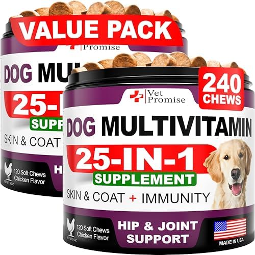 (2 Pack) Dog Multivitamin Chewable - 240 Ct - Dog Vitamins and Supplements | Senior & Puppy Multivitamin for Dogs - Pet Joint Support Health - Immunity - Mobility - Energy - 240 Chews - Made in USA