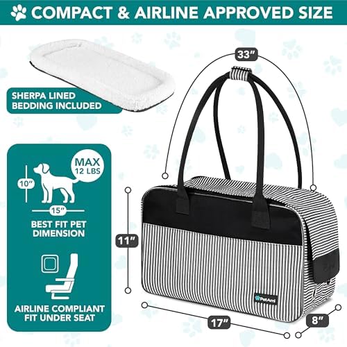 PetAmi Small Dog Purse Carrier with Pockets, Airline Approved, Stripe Black