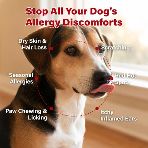 Dog Allergy Supplement,Soothes Itching,Yeast,Paw Licking,Itchy Ears and Seasonal Allergies with Quercetin,Bromelain & Omega-3 Fish Oil Immunity Support & Gut Health for All Ages & Sizes,Chicken Flavor