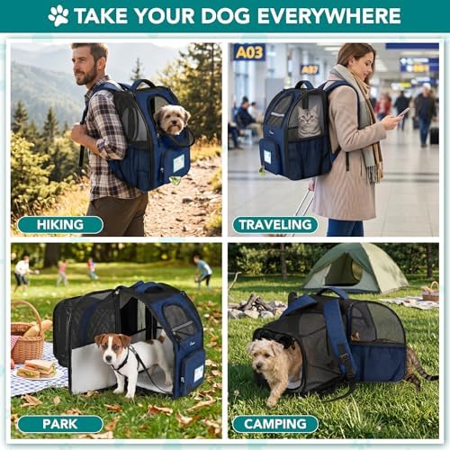 PetAmi Expandable Dog Backpack Carrier, Top Window & Multi-Entry, Up to 18 lbs, Navy