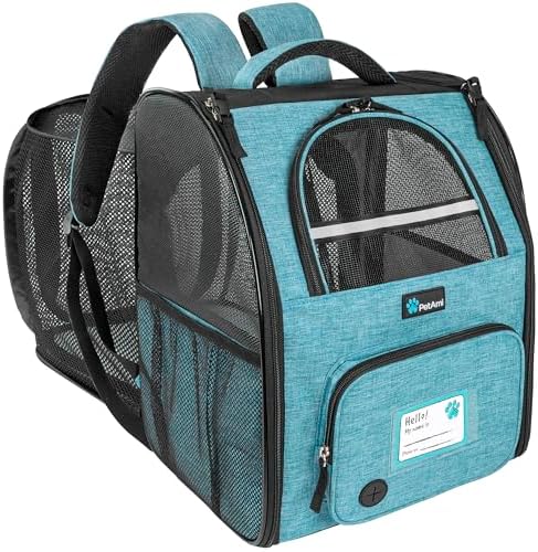 PetAmi Expandable Dog Backpack Carrier, Top Window & Multi-Entry, Up to 18 lbs, Teal Blue