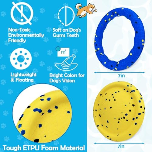 BABORUI Floating Dog Pool Toy, Blue Ring & Yellow Plate