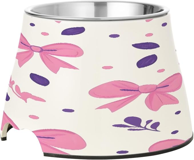 YETTASBIN Cute Bows Ribbons Elevated Dog Bowls, Prevention of Vertebrae Disease Raised Dog & Cat Bowl Stand with Removable Stainless Steel Bowls, Non-Slip Spill-Proof Pet Food & Water Bowl Dish