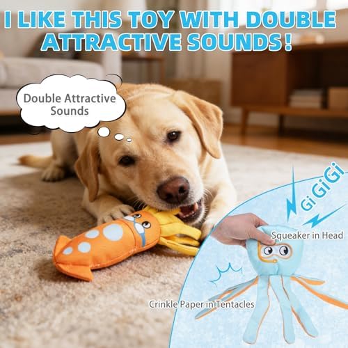 KOOLTAIL Squeaky Floating Dog Toys, 2-Pack, Octopus & Squid