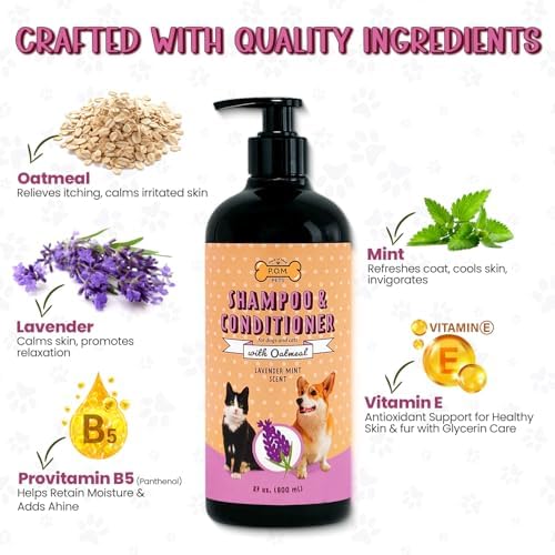 POM Pets 2-in-1 Organic Dog Shampoo & Conditioner – Itchy Skin Relief, Dog Deshedding, Detangles Fur, Cat Shampoo, Paw Cleaner for Dogs, Natural Coat Defense Formula
