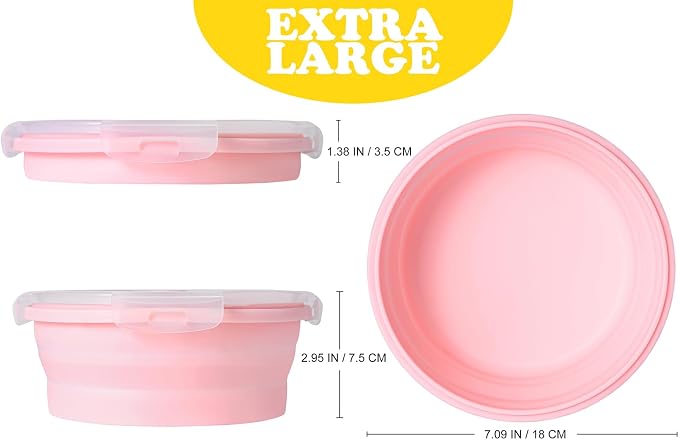 Joyinjojo Collapsible Dog Bowls with Lids, 2 Pack, Pink, 40oz