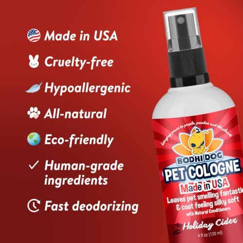 Bodhi Dog Natural Dog Cologne (Holiday Cider) - Premium Scented Deodorizing Pet Perfume with Conditioner for Dogs & Cats - Keeps Pets Fresh & Clean - Gentle and Safe Formula, Made in USA (4 Fl Oz)