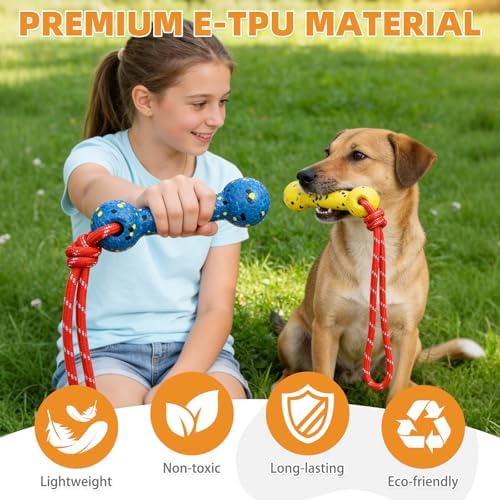 KOOLTAIL Floating Dog Pool Toy Bumpers with Rope, 2-Pack, Yellow & Blue