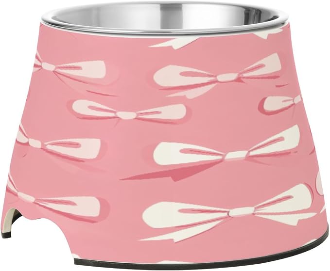 YETTASBIN Bow Pink Elevated Dog Bowls, Prevention of Vertebrae Disease Raised Dog & Cat Bowl Stand with Removable Stainless Steel Bowls, Non-Slip Spill-Proof Pet Food & Water Bowl Dish