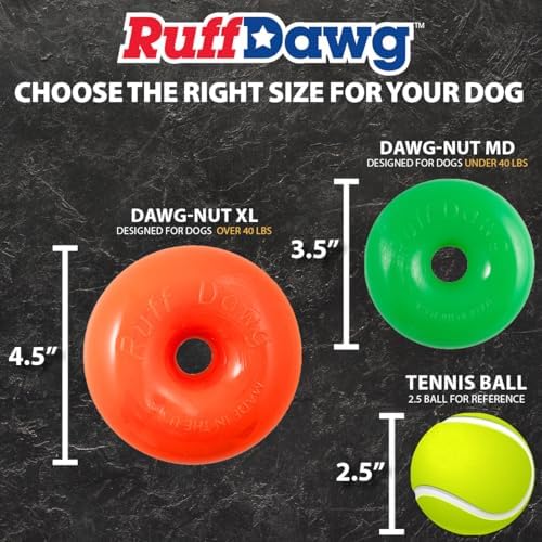 Ruff Dawg Dawg-Nut Medium 3.5” – Heavy-Duty Solid Rubber Donut Dog Chew Toy for Dogs Under 40 lbs – Floats & Bounces – Made in USA – Assorted Neon Colors