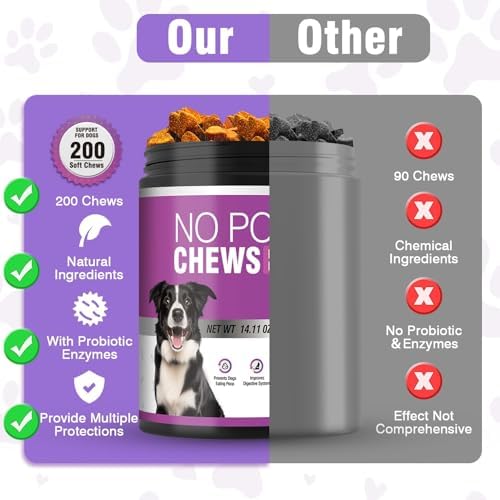 Coprophagia Deterrent for Dogs-200 Chews No Poop Eating Deterrent for Dog-Prevent Stop Dogs from Eating Poop Supplement-Breath Freshener-No Poo Chews with Digestive Enzymes&Probiotics-Cheese Favor