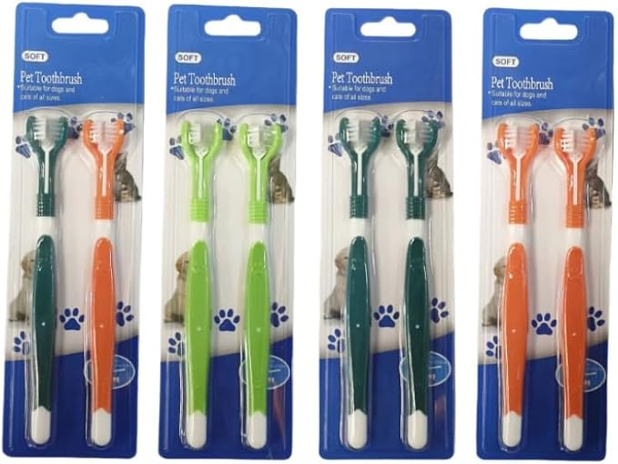 Pet Toothbrush for Dogs & Cats – Dual-Head Pet Toothbrush, 2-Pack Soft Bristle Dental Care Set, Ergonomic Handle, Plaque & Tartar Removal, Assorted Colors