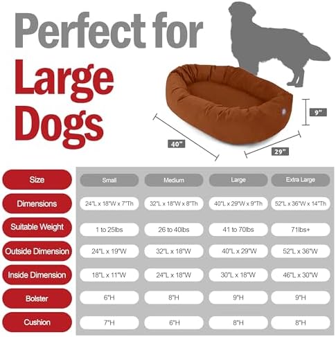 Majestic Pet Suede Calming Dog Bed, 40 Inch Large, Washable, Rust