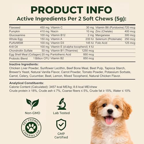 Dog Multivitamin Chewable - Vitamins and Supplements - Dog Daily Vitamin with Glucosamine Probiotics Omega-3 for Coat Hip Joint Heart Digestive Immune Health Support, Chicken Flavor, 120Ct