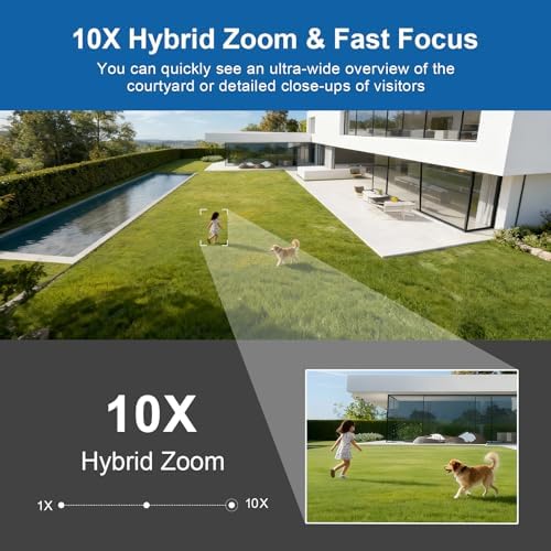 EVERSECU 10x Hybrid Zoom Quad Lens WiFi PTZ Security Camera, Triple Cameras in One, Side Cameras with Adjustable All-Angle Arm, 2K 360° View No Blind Spot, Auto Tracking, Spotlight, 2 Way Audio