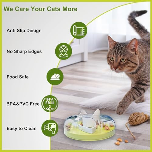 Interactive Cat Treat Puzzle Enrichment Toys, Neon Green | Cat Puzzle Feeder, Slow Feeder, Food Maze, Mental Stimulation Foraging Toys, for Indoor Cats and Kittens