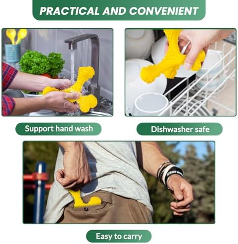 Dog Chew Toys for Aggressive Chewers Large Breed,Indestructible Bones Toy，Durable Cleaning Toothbrush Natural Rubber Dog Toys… (Yellow)