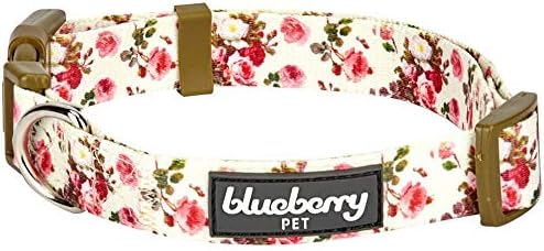 Blueberry Pet Dog Collar, Adjustable Floral Dog Collars for Small Dogs, X-Small Cute Puppy Collar, Pink Rose Spring Dog Collar, Girl Dog Collar, Eco-Friendly Pet Collar, Neck 8-11"