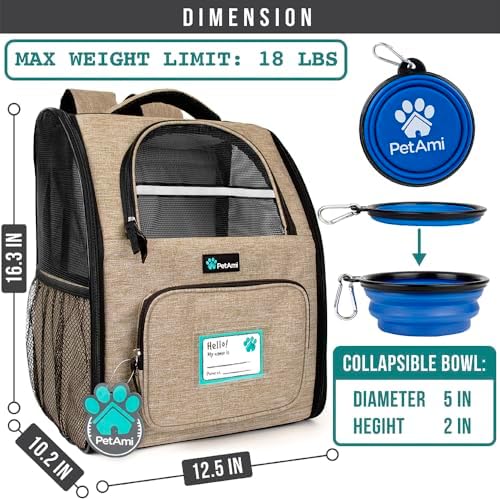 PetAmi Dog Backpack Carrier, Airline Approved, Taupe