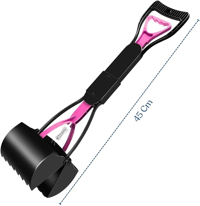 Pooper Picker - No Touch Dog Pooper Picker with Eco-Friendly Poop Bag | Pooper Scooper with Long Handle Durable Spring & Lightweight | Non-Breakable Pet Scooper for Lawn/Grass (Pink)